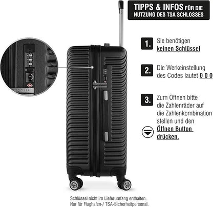 bugatti Hartschalenkoffer M – Robuster Trolley mit 4 Rollen & TSA-Schloss, Schwarz, 65 cm