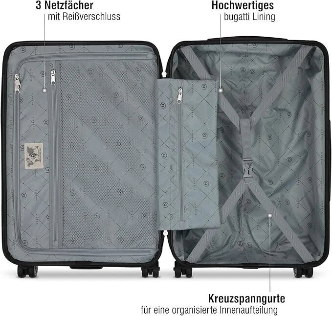bugatti Handgepäck Hartschalenkoffer S – Kompakter Trolley mit 4 Rollen & TSA-Schloss, Schwarz, 56 cm