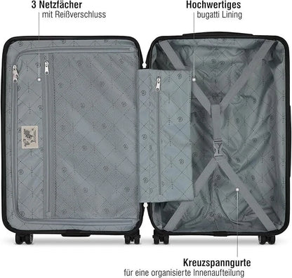 bugatti Handgepäck Hartschalenkoffer S – Kompakter Trolley mit 4 Rollen & TSA-Schloss, Schwarz, 56 cm