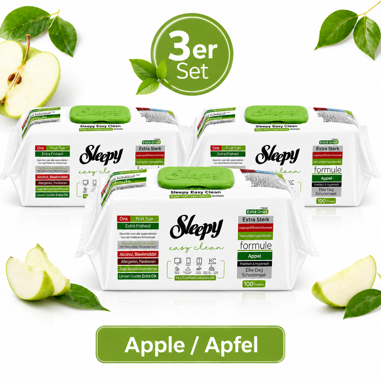 Sleepy Easy Clean Apfel / Apple 3er Set – Oberflächenreinigungstücher – 300 Tücher
