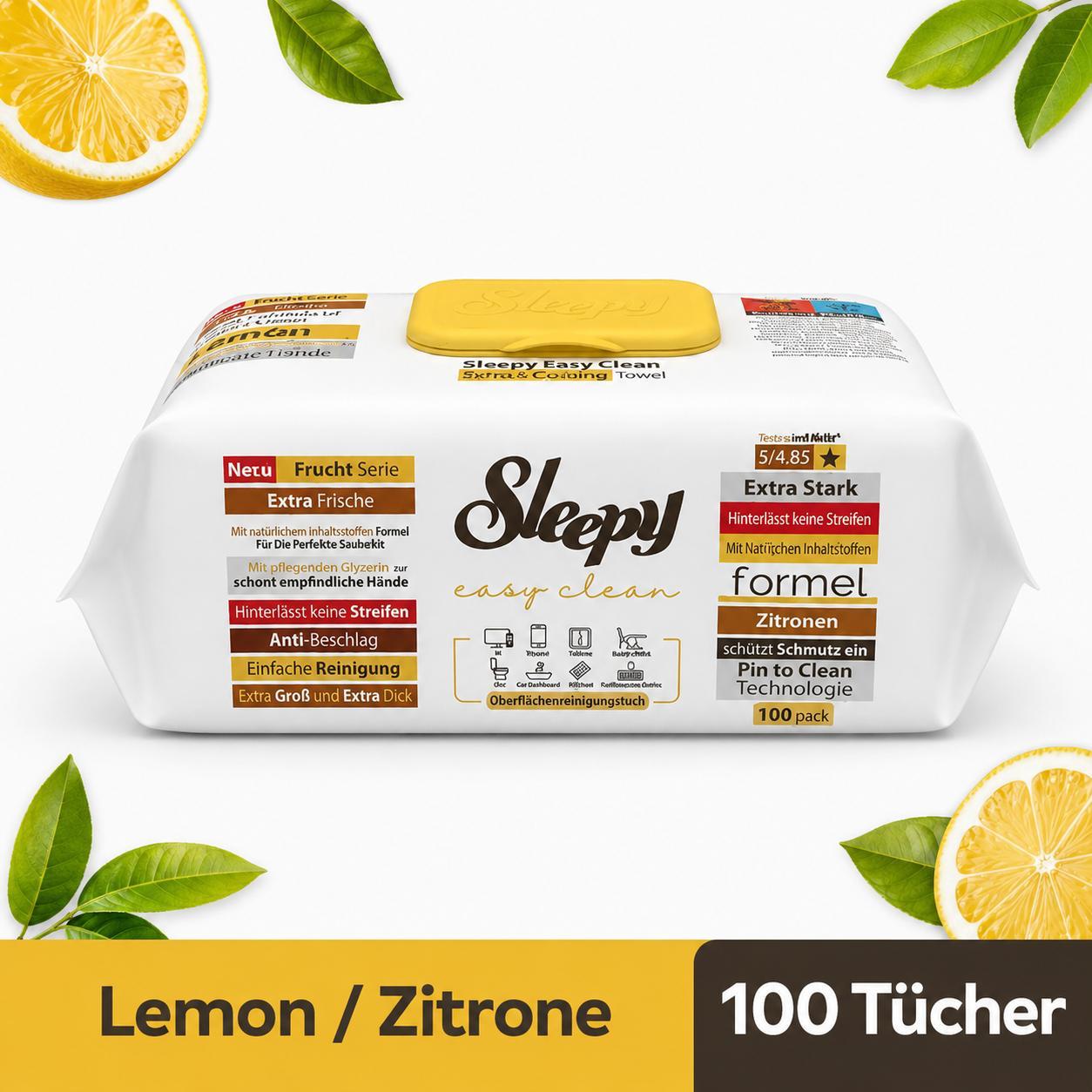 Sleepy Easy Clean Zitrone / Lemon 12er Set + 1x Glasreiniger GRATIS – Reinigungstücher